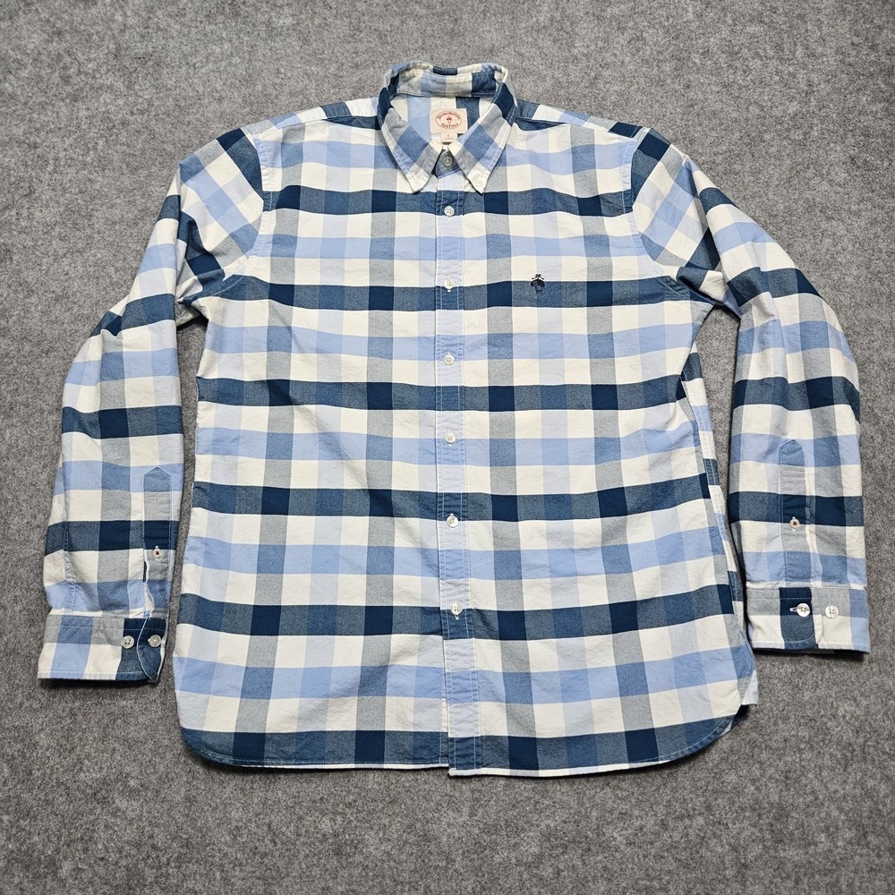 Brooks Brothers Red Fleece Shirt Mens Large Blue Plaid Button Down Long Sleeve